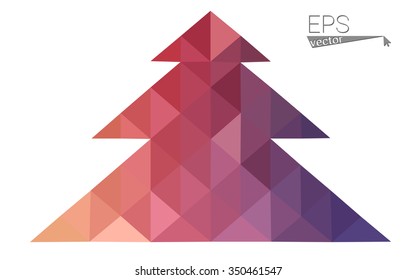 Pink, yellow low poly style christmas tree vector illustration consisting of triangles. Abstract triangular poly origami or crystal design of New Years celebration. Isolated on white background