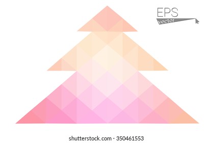 Pink, yellow low poly style christmas tree vector illustration consisting of triangles. Abstract triangular poly origami or crystal design of New Years celebration. Isolated on white background