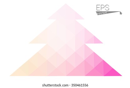 Pink, yellow low poly style christmas tree vector illustration consisting of triangles. Abstract triangular poly origami or crystal design of New Years celebration. Isolated on white background