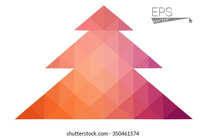 Pink, yellow low poly style christmas tree vector illustration consisting of triangles. Abstract triangular poly origami or crystal design of New Years celebration. Isolated on white background