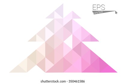 Pink, yellow low poly style christmas tree vector illustration consisting of triangles. Abstract triangular poly origami or crystal design of New Years celebration. Isolated on white background