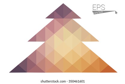 Pink, yellow low poly style christmas tree vector illustration consisting of triangles. Abstract triangular poly origami or crystal design of New Years celebration. Isolated on white background