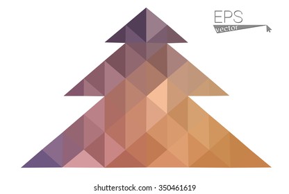 Pink, yellow low poly style christmas tree vector illustration consisting of triangles. Abstract triangular poly origami or crystal design of New Years celebration. Isolated on white background