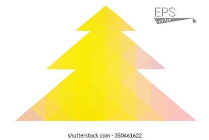 Pink, yellow low poly style christmas tree vector illustration consisting of triangles. Abstract triangular poly origami or crystal design of New Years celebration. Isolated on white background