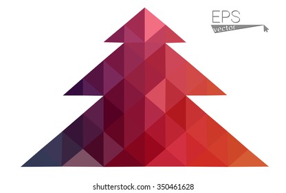Pink, yellow low poly style christmas tree vector illustration consisting of triangles. Abstract triangular poly origami or crystal design of New Years celebration. Isolated on white background
