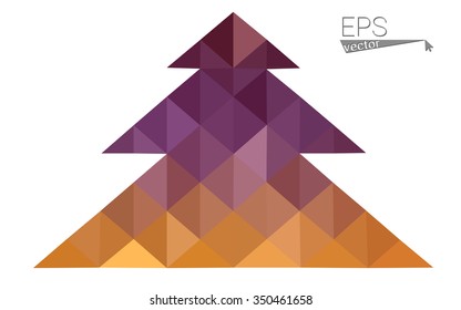 Pink, yellow low poly style christmas tree vector illustration consisting of triangles. Abstract triangular poly origami or crystal design of New Years celebration. Isolated on white background