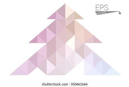 Pink, yellow low poly style christmas tree vector illustration consisting of triangles. Abstract triangular poly origami or crystal design of New Years celebration. Isolated on white background