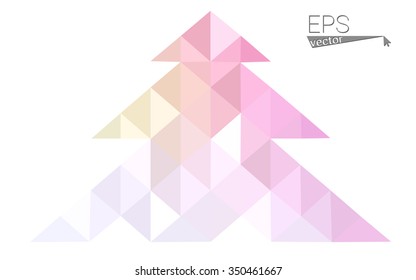 Pink, yellow low poly style christmas tree vector illustration consisting of triangles. Abstract triangular poly origami or crystal design of New Years celebration. Isolated on white background