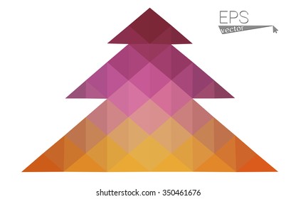 Pink, yellow low poly style christmas tree vector illustration consisting of triangles. Abstract triangular poly origami or crystal design of New Years celebration. Isolated on white background
