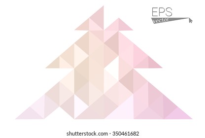 Pink, yellow low poly style christmas tree vector illustration consisting of triangles. Abstract triangular poly origami or crystal design of New Years celebration. Isolated on white background