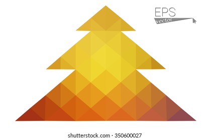 Pink, yellow low poly style christmas tree vector illustration consisting of triangles. Abstract triangular poly origami or crystal design of New Years celebration. Isolated on white background