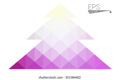 Pink, yellow low poly style christmas tree vector illustration consisting of triangles. Abstract triangular poly origami or crystal design of New Years celebration. Isolated on white background