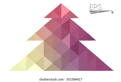Pink, yellow low poly style christmas tree vector illustration consisting of triangles. Abstract triangular poly origami or crystal design of New Years celebration. Isolated on white background