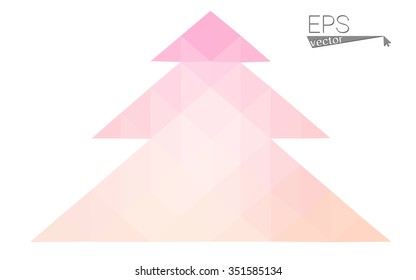 Pink, yellow low poly style christmas tree vector illustration consisting of triangles. Abstract triangular poly origami or crystal design of New Years celebration. Isolated on white background