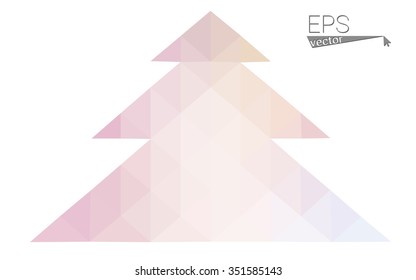 Pink, yellow low poly style christmas tree vector illustration consisting of triangles. Abstract triangular poly origami or crystal design of New Years celebration. Isolated on white background