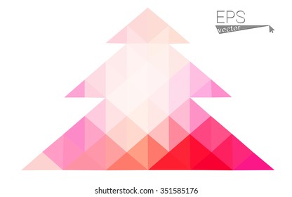 Pink, yellow low poly style christmas tree vector illustration consisting of triangles. Abstract triangular poly origami or crystal design of New Years celebration. Isolated on white background Pink, yellow low poly style christmas tree vector illustration consisting of triangles. Abstract triangular poly origami or crystal design of New Years celebration. Isolated on white background