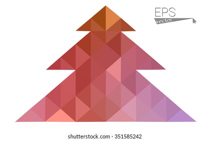 Pink, yellow low poly style christmas tree vector illustration consisting of triangles. Abstract triangular poly origami or crystal design of New Years celebration. Isolated on white background