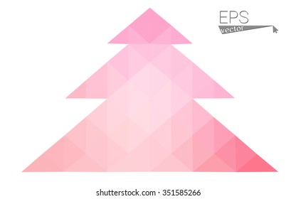 Pink, yellow low poly style christmas tree vector illustration consisting of triangles. Abstract triangular poly origami or crystal design of New Years celebration. Isolated on white background