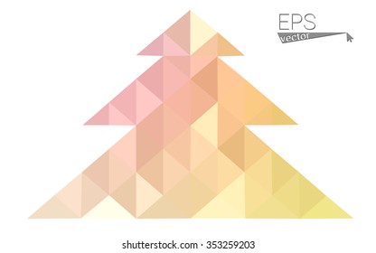 Pink, yellow low poly style christmas tree vector illustration consisting of triangles. Abstract triangular poly origami or crystal design of New Years celebration. Isolated on white background