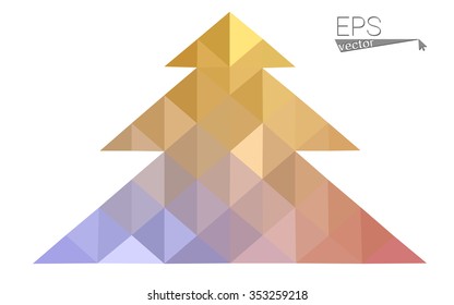 Pink, yellow low poly style christmas tree vector illustration consisting of triangles. Abstract triangular poly origami or crystal design of New Years celebration. Isolated on white background