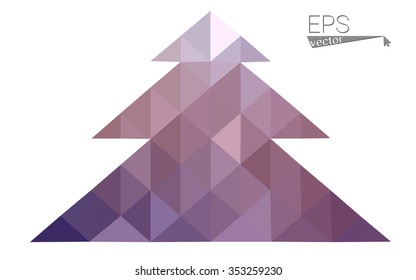 Pink, yellow low poly style christmas tree vector illustration consisting of triangles. Abstract triangular poly origami or crystal design of New Years celebration. Isolated on white background