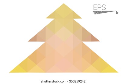 Pink, yellow low poly style christmas tree vector illustration consisting of triangles. Abstract triangular poly origami or crystal design of New Years celebration. Isolated on white background