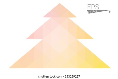 Pink, yellow low poly style christmas tree vector illustration consisting of triangles. Abstract triangular poly origami or crystal design of New Years celebration. Isolated on white background