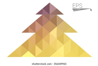 Pink, yellow low poly style christmas tree vector illustration consisting of triangles. Abstract triangular poly origami or crystal design of New Years celebration. Isolated on white background