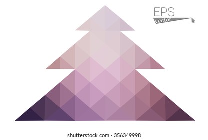 Pink, yellow low poly style christmas tree vector illustration consisting of triangles. Abstract triangular poly origami or crystal design of New Years celebration. Isolated on white background