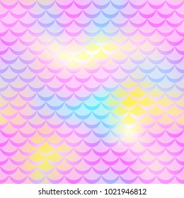 Pink yellow mermaid vector background. Fish scale pattern. Mermaid seamless pattern tile. Holographic gradient. Pastel colors iridescent texture. Mermaid skin seamless pattern. Mermaid wrapping paper