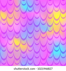 Pink yellow mermaid vector background. Fish scale pattern. Mermaid skin seamless pattern tile. Holographic gradient. Candy colors iridescent texture. Mermaid seamless pattern. Mermaid wrapping paper