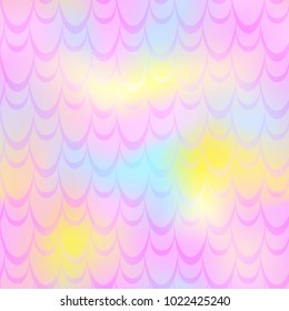 Pink yellow mermaid vector background. Fish scale pattern. Mermaid seamless pattern tile. Holographic gradient. Candy colors iridescent texture. Mermaid skin seamless pattern. Mermaid wrapping paper