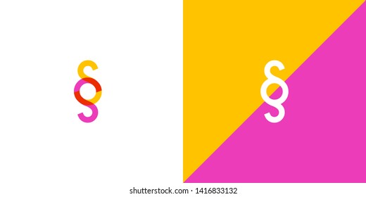 Pink and yellow modern creative SS monogram logo. S and g initials for company business branding. Simple logotype design for education companies and schools