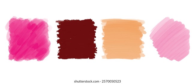 Pink and yellow modern watercolor background material. Marker highlight color, pencil scribble, Square paint brushes effect set colorful. Color explosion ink brush stroke. Rainbow banner with shadow