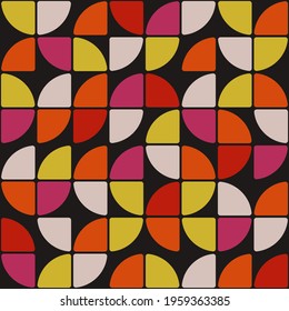 Pink and yellow mosaic tile with bubbles. Vector ornament.