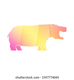 Pink and yellow multi-colored gradient hippo isolated on white background, vector illustration