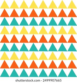 pink, yellow, orange, green seamless triangle pattern on white background, seamless abstract geometric horizontal strip pattern repeat style. replete image design for fabric printing, diamond patter