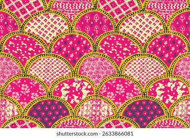a pink and yellow pattern with geometric shapes