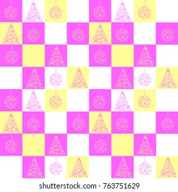 pink yellow patterns christmas tree and ball