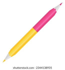 Pink and yellow pencil icon. Vector flat illustration