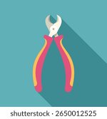 Pink and yellow pliers casting long shadow on turquoise background