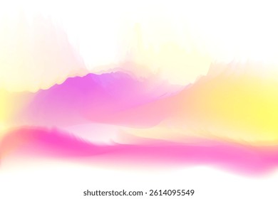 Pink, yellow, purple blurry mountains landscape, iridescent smooth gradient wave form isolated motion element, transparent background. Aesthetic fluid flow abstract watercolor painting shape.