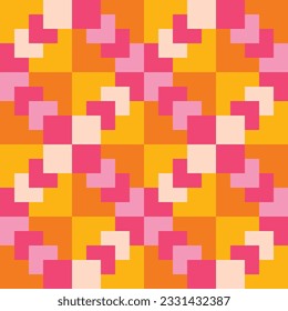 Pink and yellow retro geometric square shapes repeat seamless pattern design for fabric prints, wrapping paper, background, wallpaper, and more