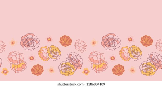 Pink yellow rose border seamless vector repeat pattern background. Surface pattern design