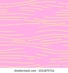 Pink and yellow seamless texture with horizontal intermittent waves lines. Vector background. Eps-8