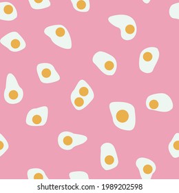 Pink and yellow simple delicious breakfast funny morning pattern with fried eggs