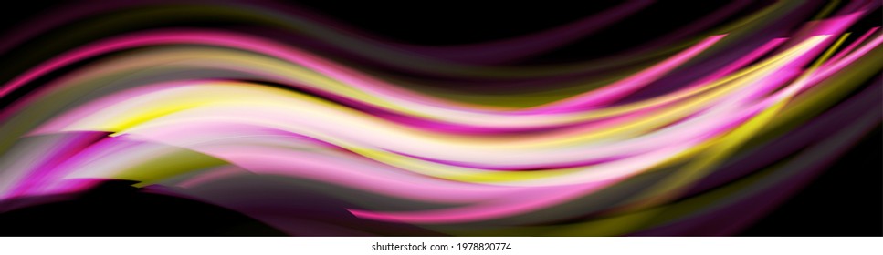 Pink and yellow smooth blurred waves abstract background. Vector banner design