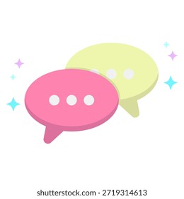 pink and a yellow speech bubble overlap, with three dots inside each, surrounded by sparkling stars.