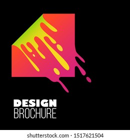 Pink and yellow square with liquid paint splash shape, colorful fluid splatter motion object isolated on black background, design brochure template vector illustration