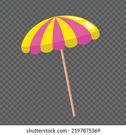 Pink and Yellow Striped Beach Umbrella Design Element Isolated on Transparent Background Vector Flat Design Element Summer Time Ice cream Equipment Swimming pool Umbrella Protect from summer's hot sun